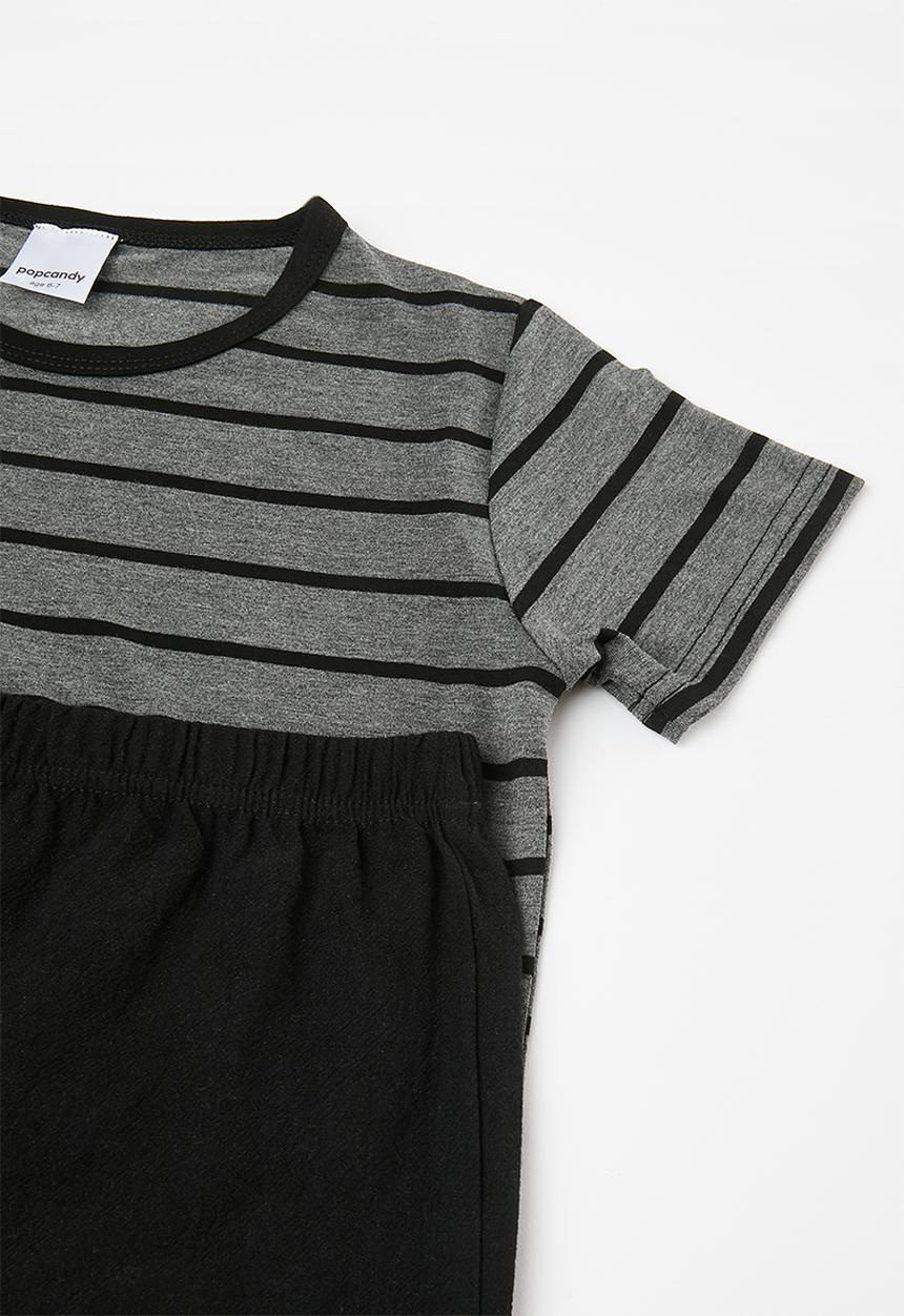 Pop Candy - Tee and shorts set - dark grey/black/black stripes