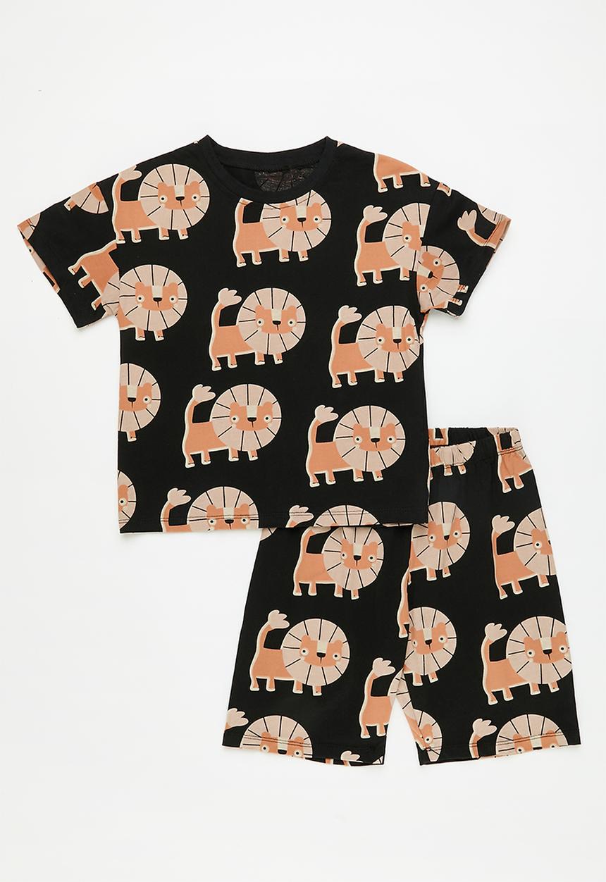 Pop Candy - Lion all-over-print tee with matching shorts - black