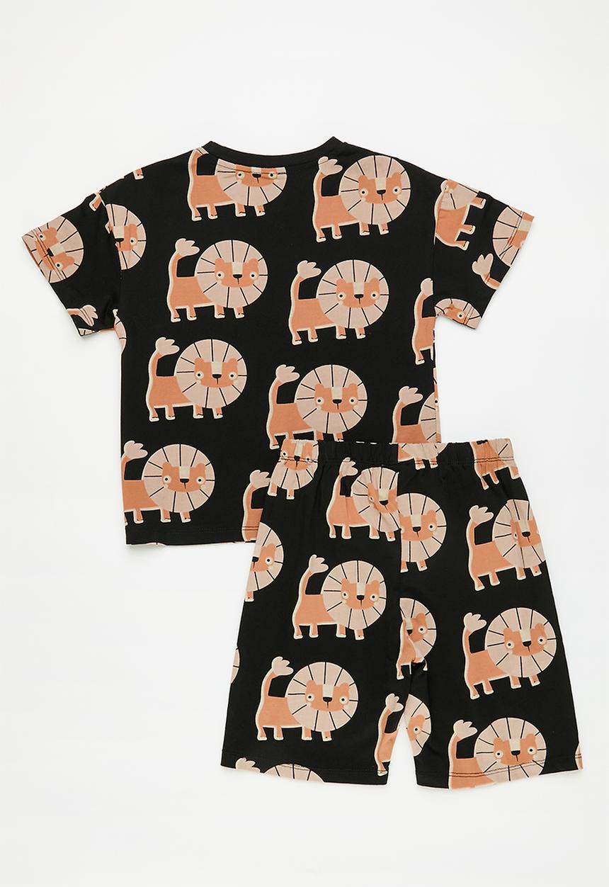 Pop Candy - Lion all-over-print tee with matching shorts - black