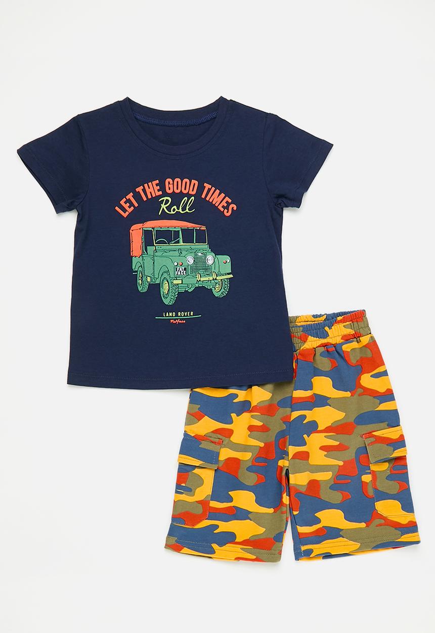 Pop Candy - Slogan and graphic tee with printed shorts - navy/let's roll/camo