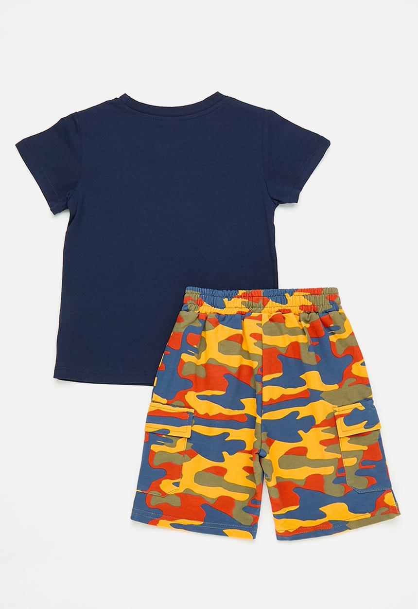 Pop Candy - Slogan and graphic tee with printed shorts - navy/let's roll/camo