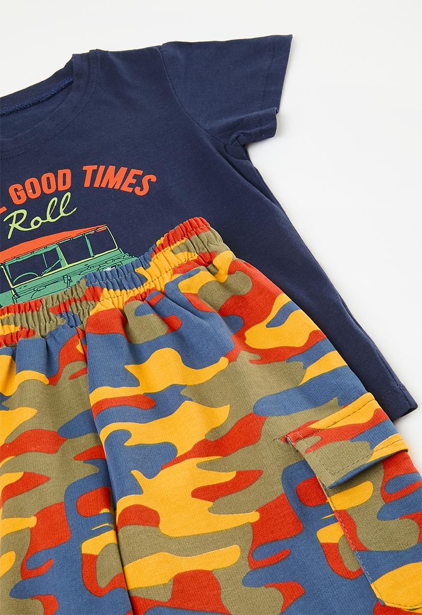Pop Candy - Slogan and graphic tee with printed shorts - navy/let's roll/camo