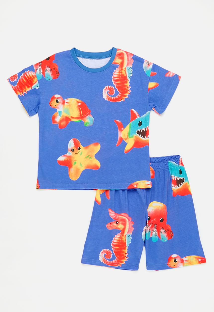 Pop Candy - Sea creature all-over print top & shorts - blue