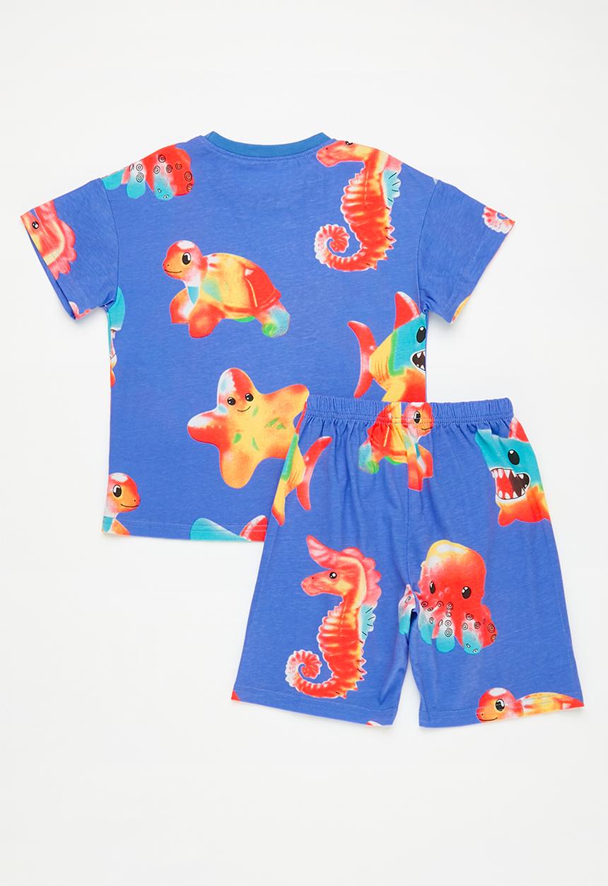Pop Candy - Sea creature all-over print top & shorts - blue