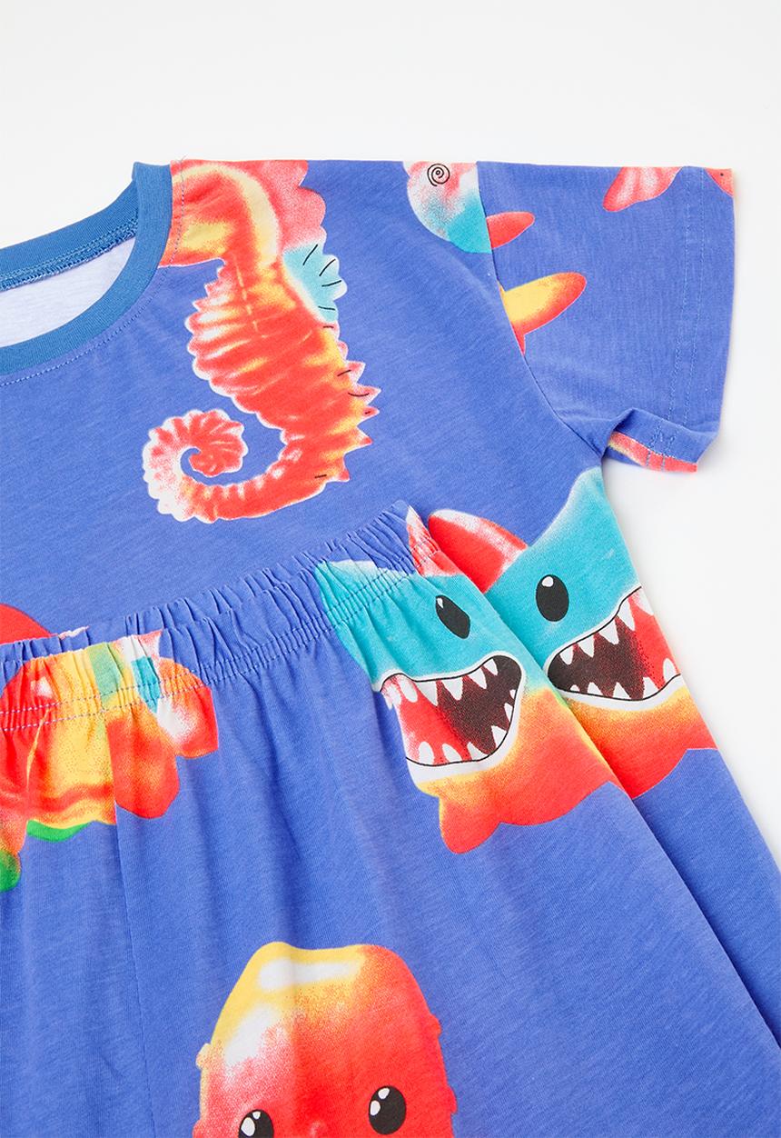 Pop Candy - Sea creature all-over print top & shorts - blue