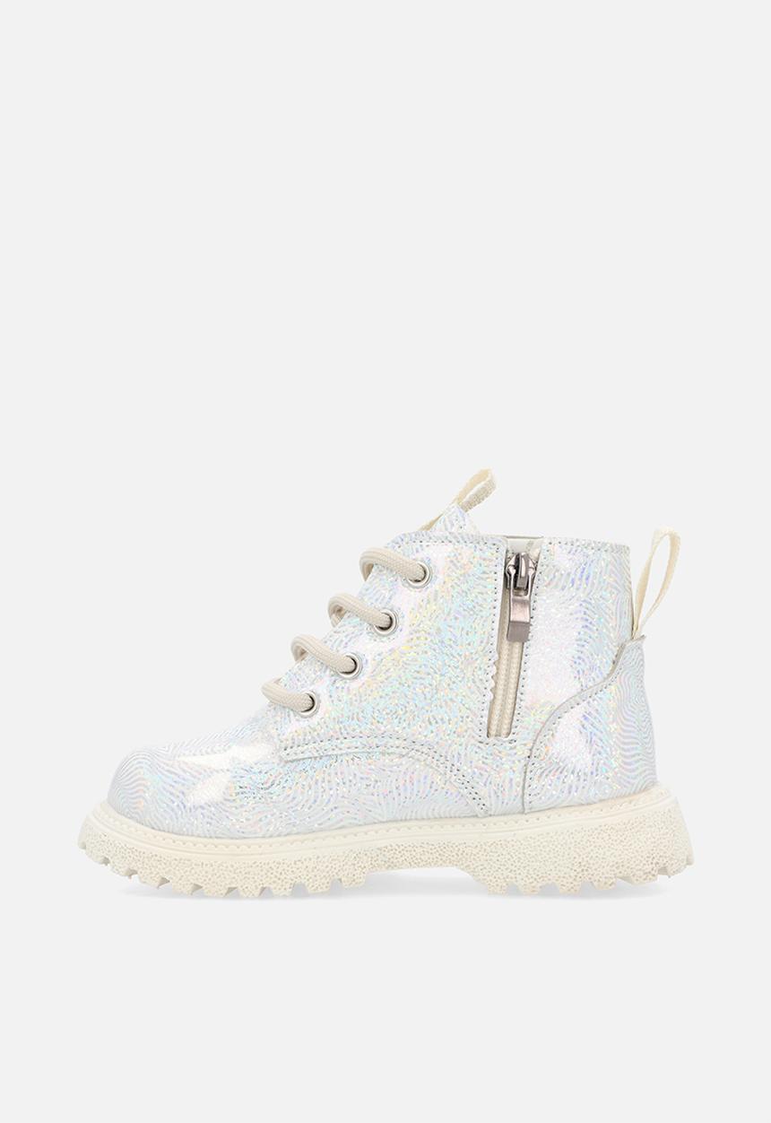 Pop Candy - Lace up boot - silver/cream
