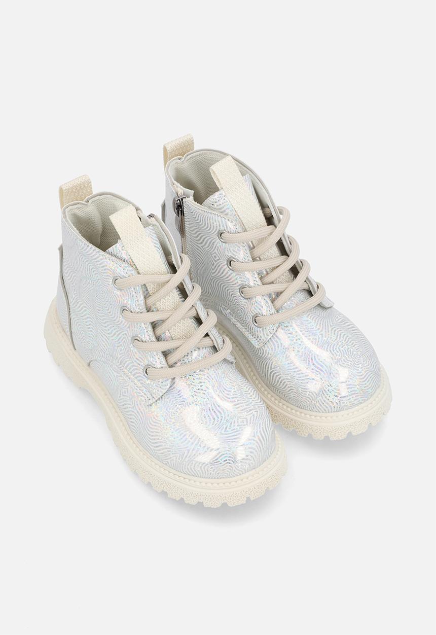 Pop Candy - Lace up boot - silver/cream