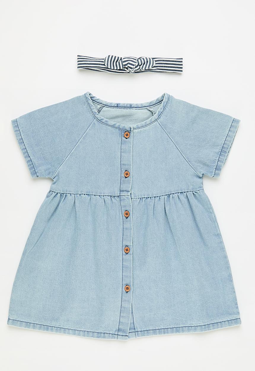Pop Candy - Collarless shirt dress with headband - blue/navy stripe