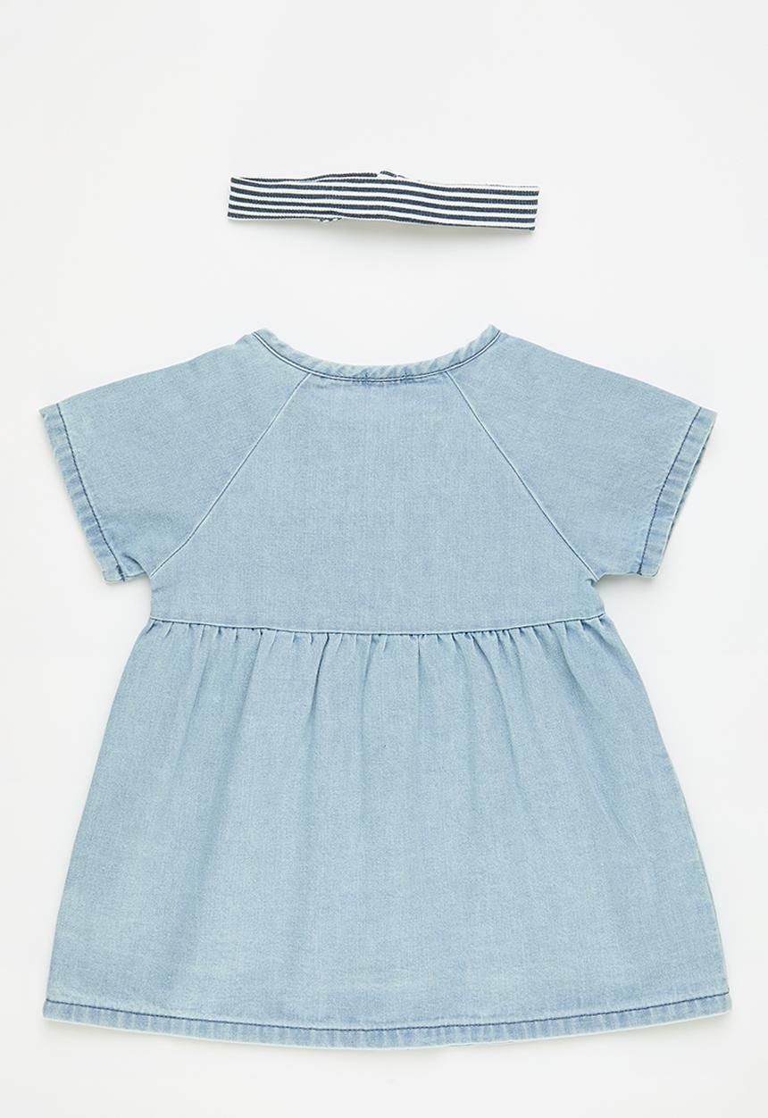 Pop Candy - Collarless shirt dress with headband - blue/navy stripe