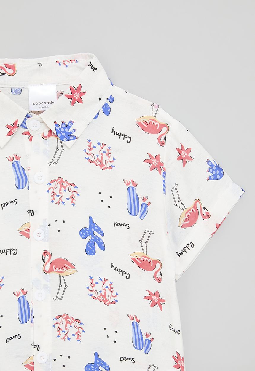 Pop Candy - Flamingo all-over-print shirt - off white