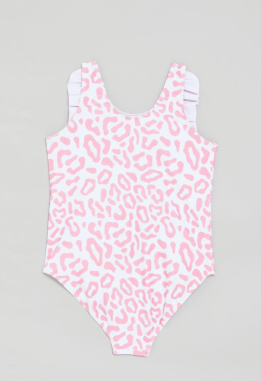 Pop Candy - Animal print one piece swimsuit - white & pink leopard