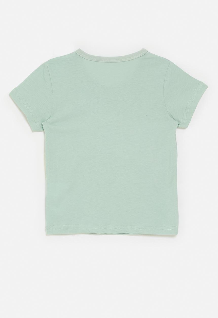 Pop Candy - Dino graphic and slogan tee - sage green/i'm hungry!