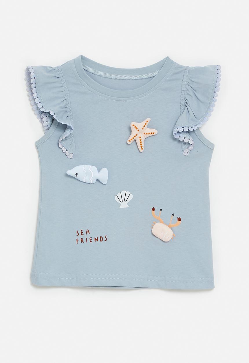 Pop Candy - Sea friends applique tee - serenity blue