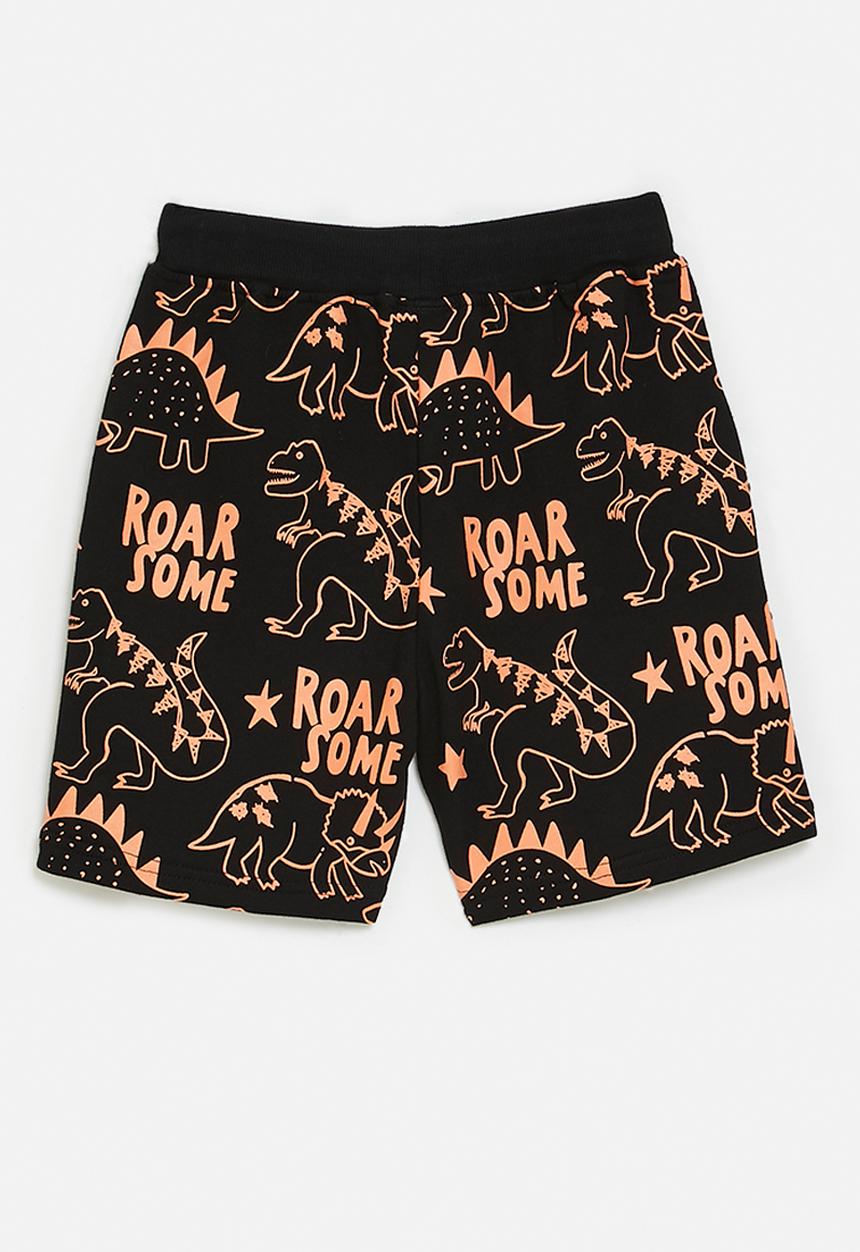 Pop Candy - Slogan and dino graphic shorts - black/roarsome