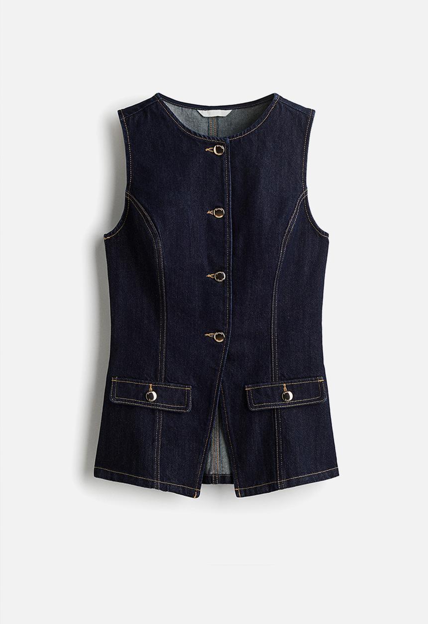 H&M - Tapered-waist denim waistcoat - dark denim blue