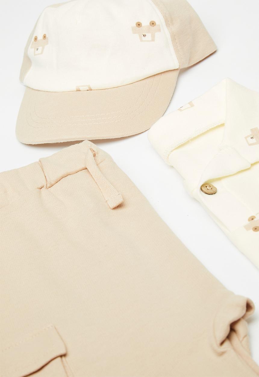 Pop Candy - Shirt & short set with cap - off white/beige