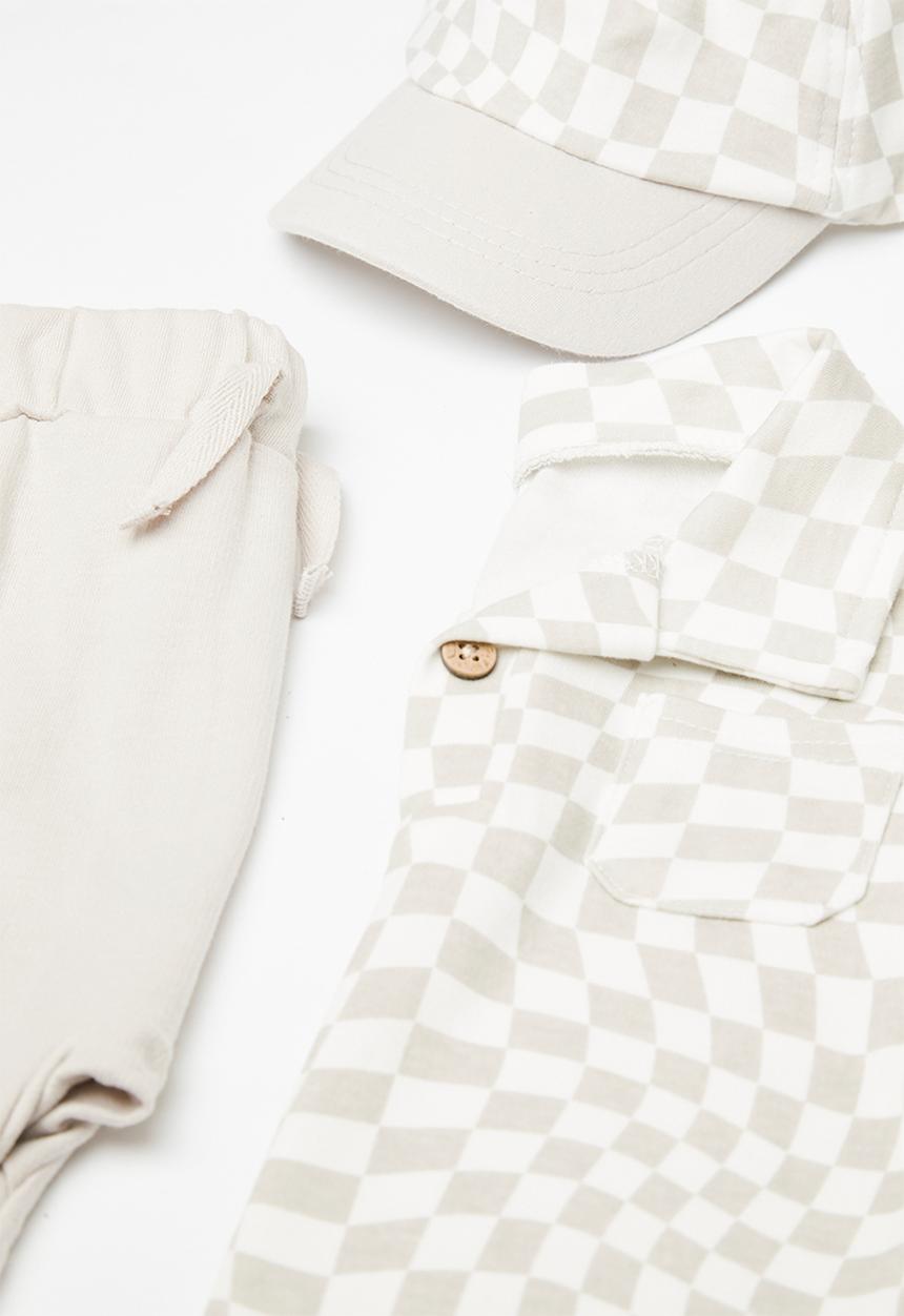 Pop Candy - Shirt & short set with cap - light green check/beige