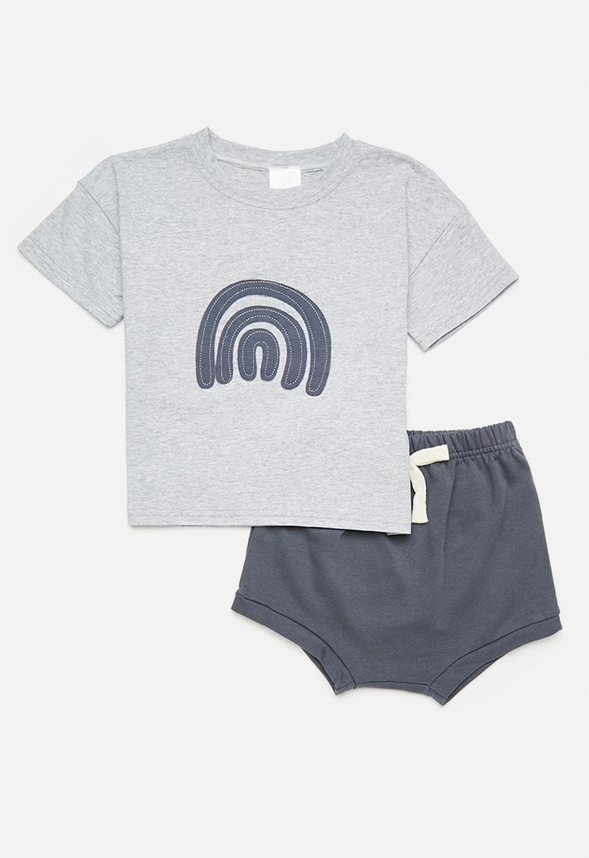 Pop Candy - Tee & shorts set - grey/navy/rainbow