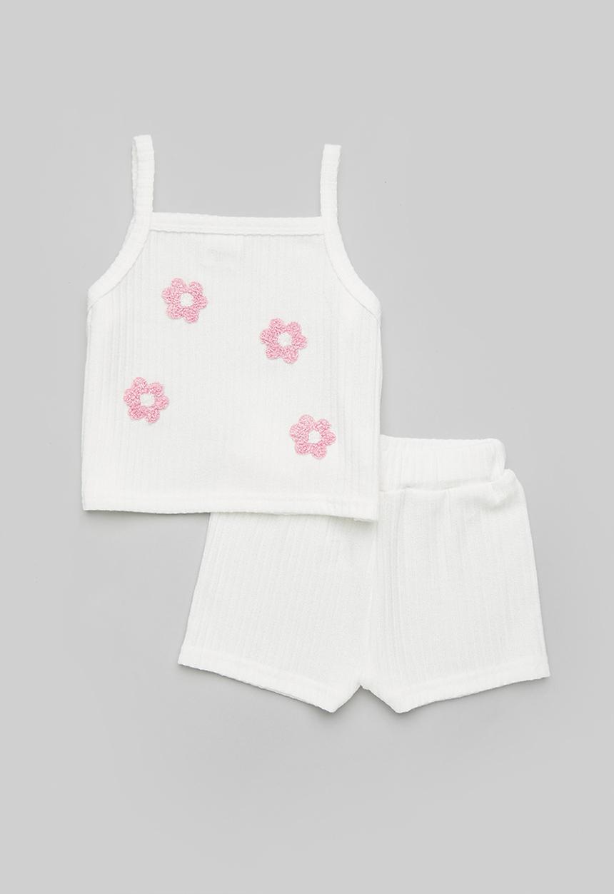 Pop Candy - Spaghetti top & shorts set - white/pink flowers