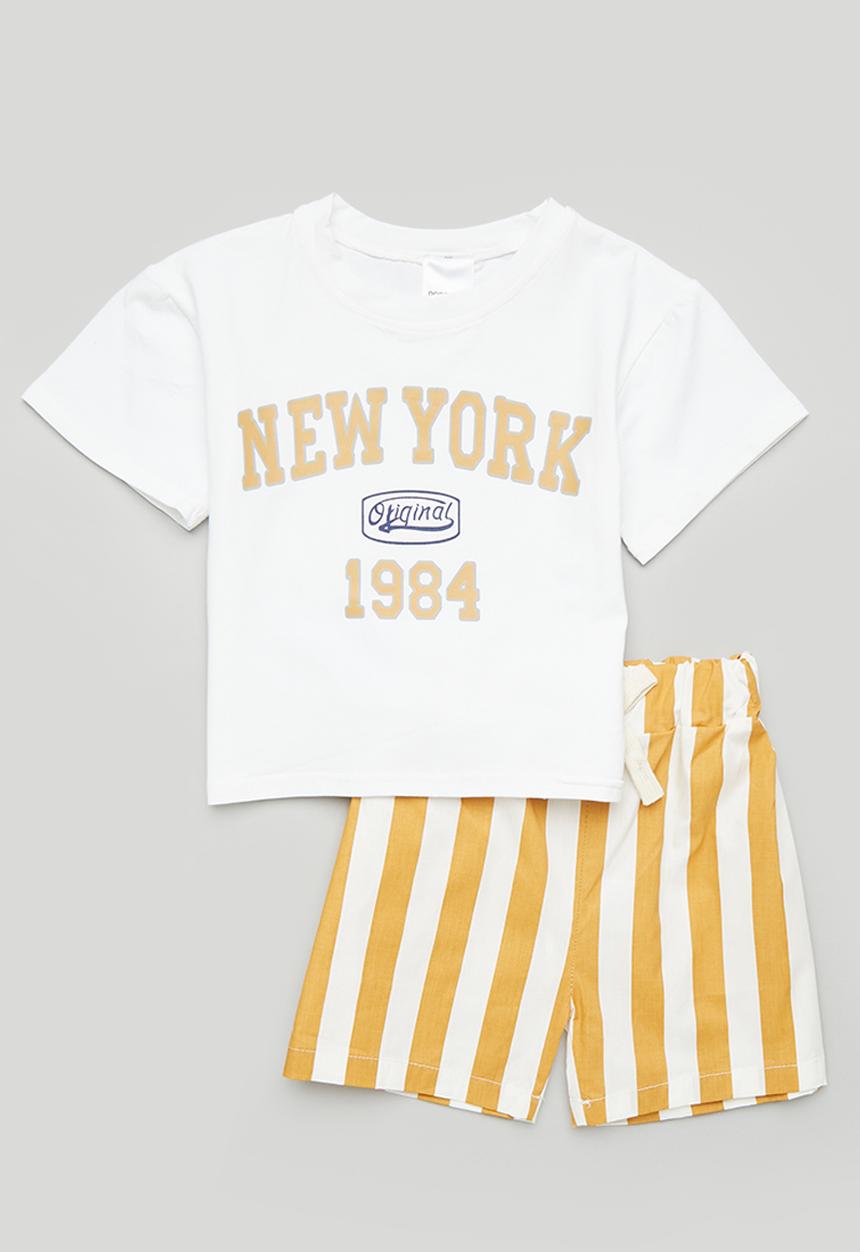 Pop Candy - Tee & shorts set - white/yellow ochre stripes