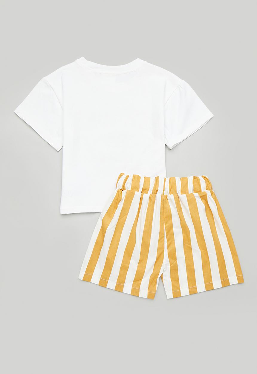 Pop Candy - Tee & shorts set - white/yellow ochre stripes