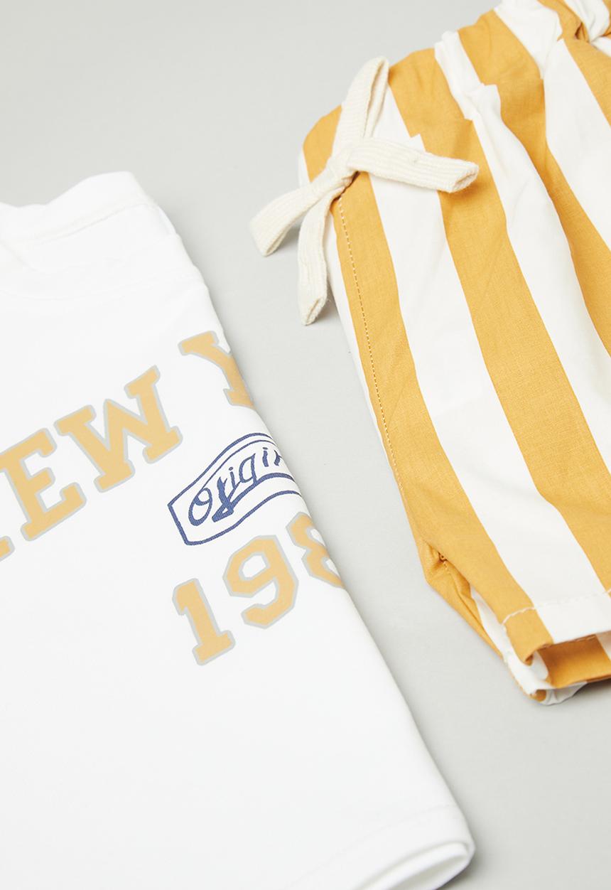 Pop Candy - Tee & shorts set - white/yellow ochre stripes