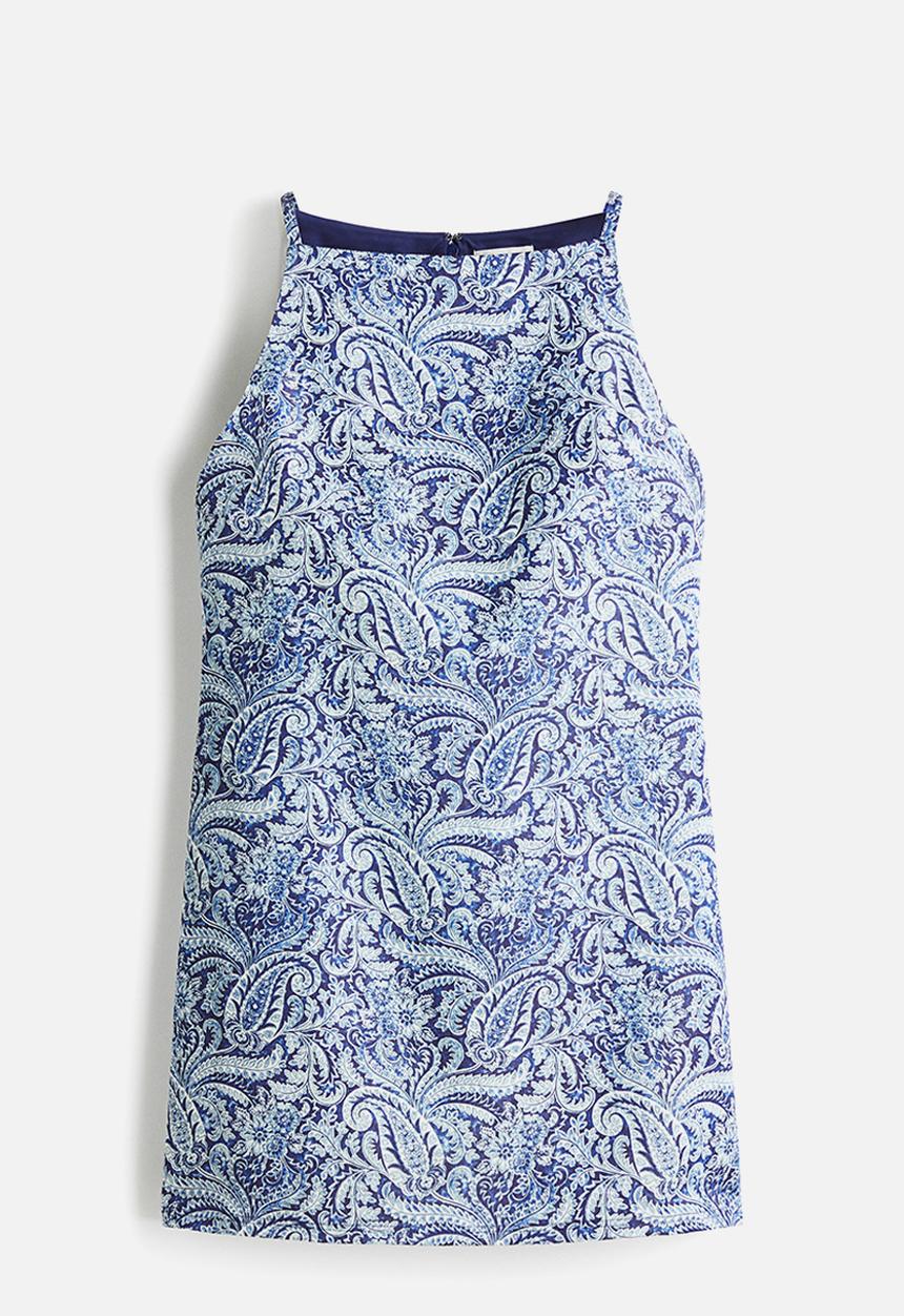 H&M - Linen-blend strappy dress - blue/paisley pattern