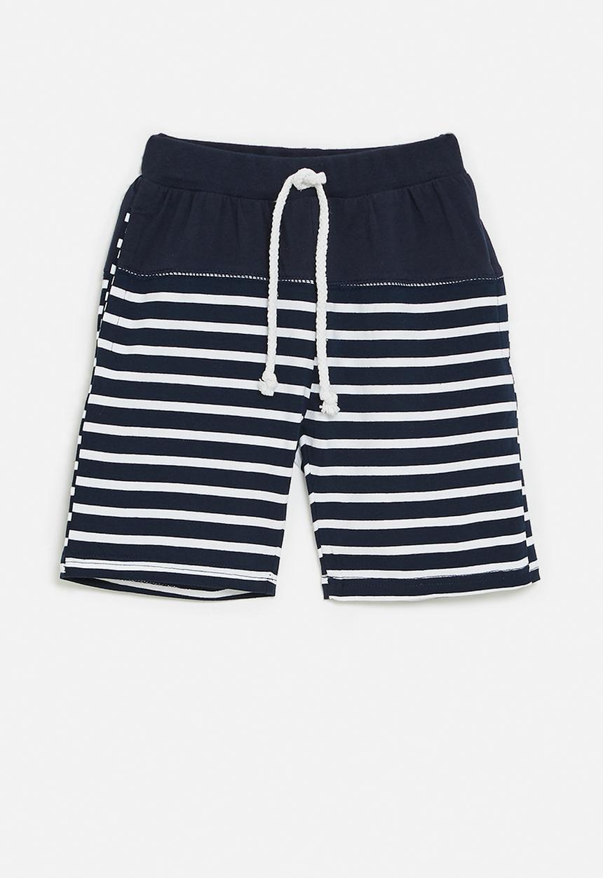 Pop Candy - Stripe shorts - navy & white