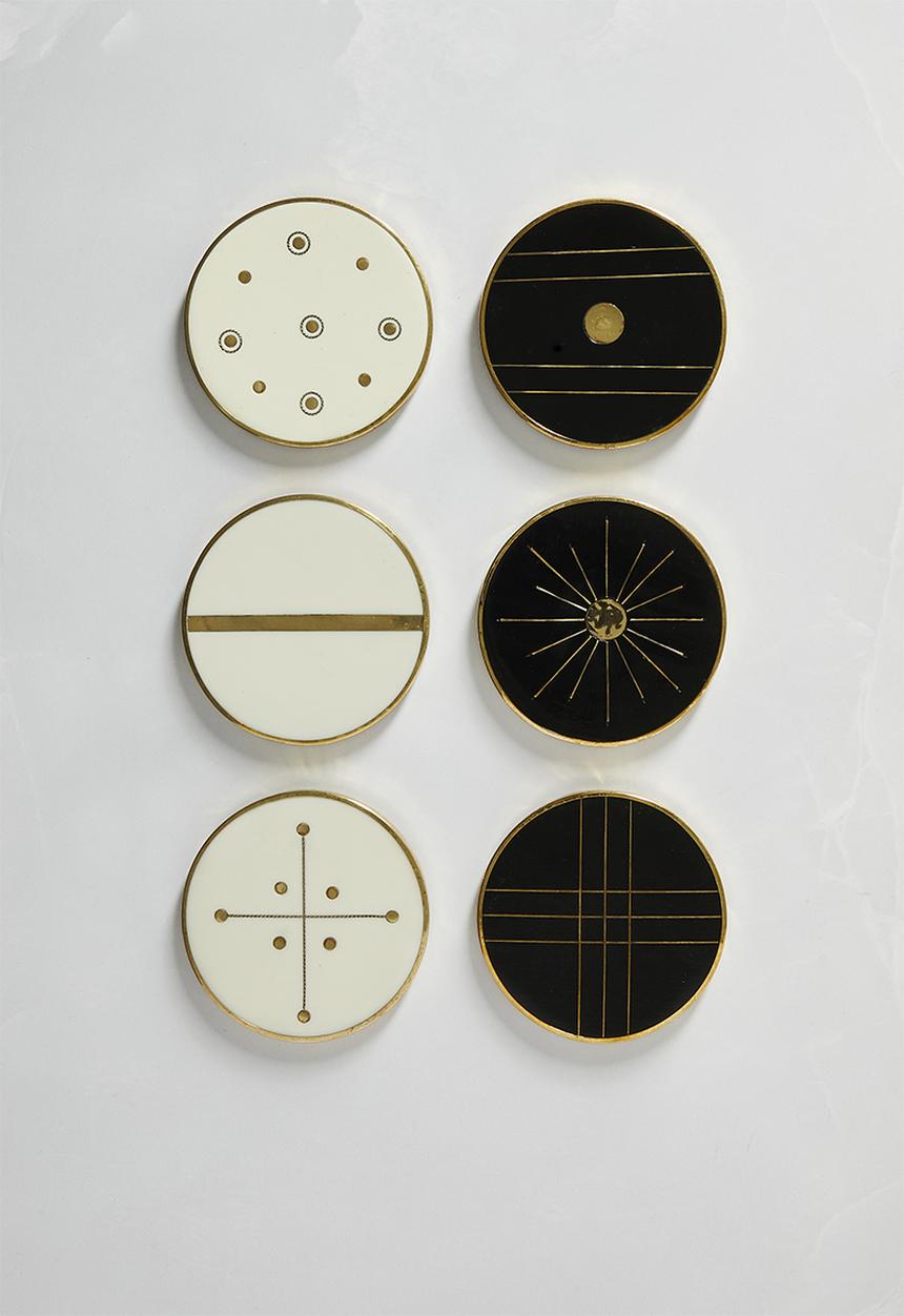Excellent Houseware - Polyresin coaster set of 6 - black & white