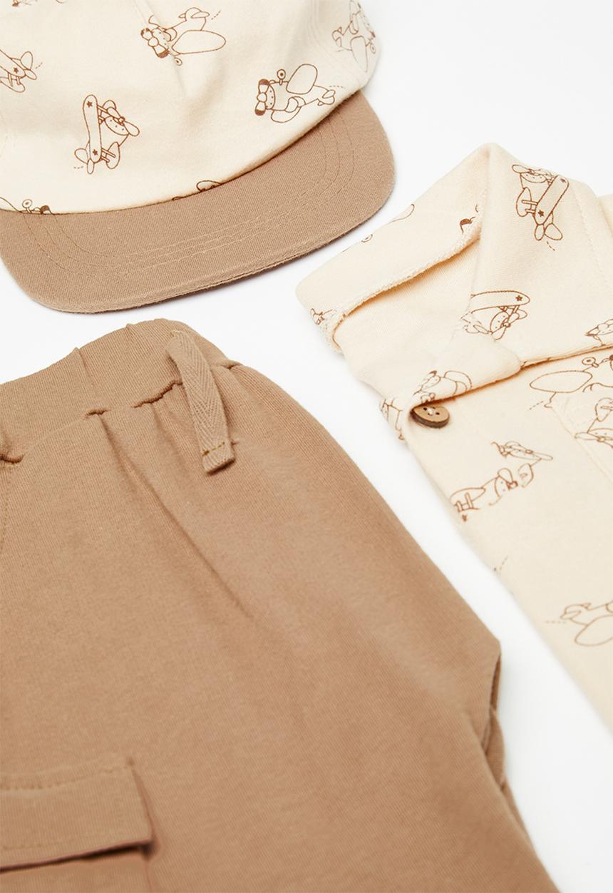 Pop Candy - Shirt & short set with cap - beige/brown/multi