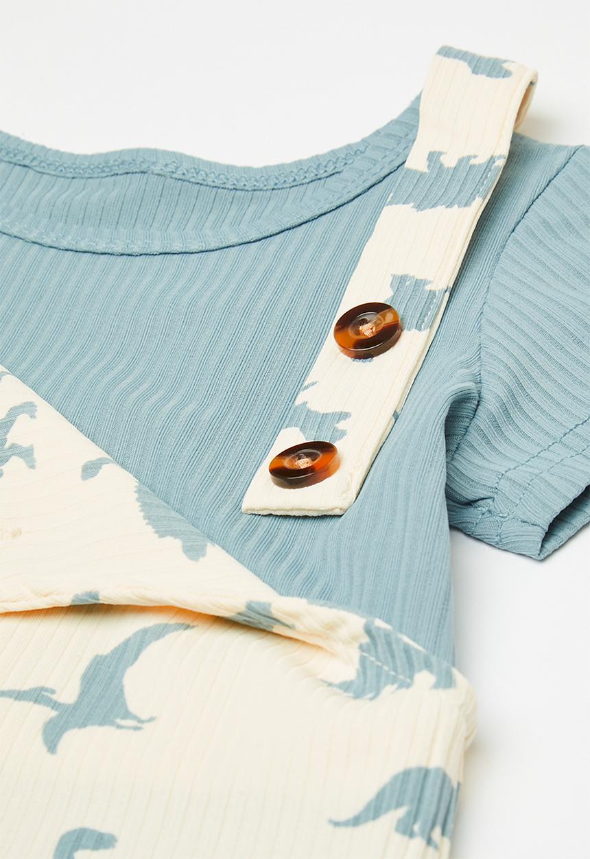 Pop Candy - Tee & shirt dungaree set - cream/blue/dinos