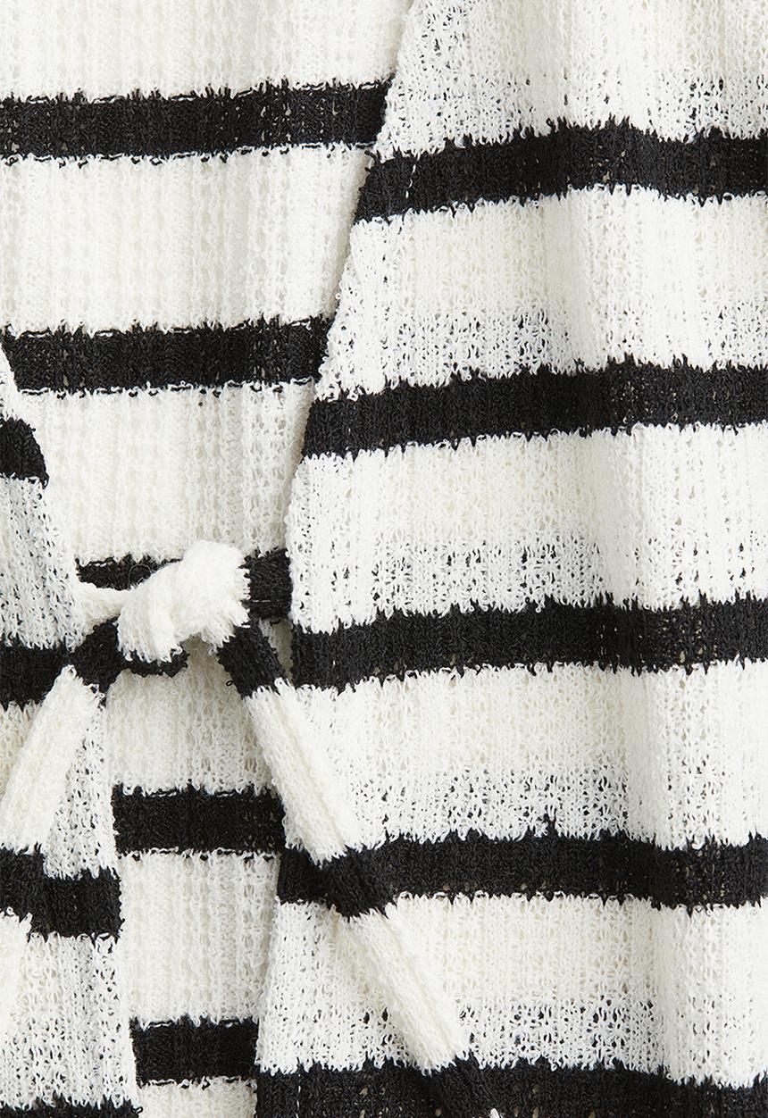 H&M - Knitted tie-front top - white/striped