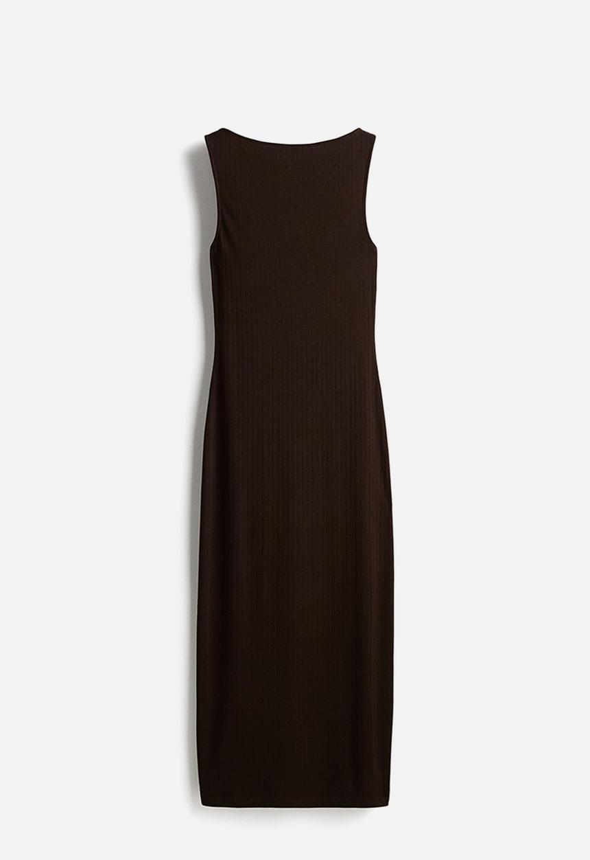 H&M - Ribbed jersey midi dress - dark brown