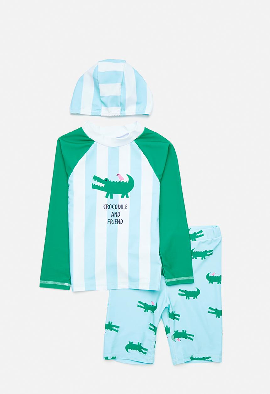 Pop Candy - Crocodile 2 piece swimsuit - green/croc/stripes