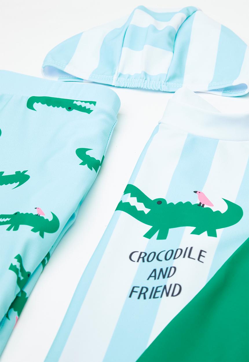 Pop Candy - Crocodile 2 piece swimsuit - green/croc/stripes
