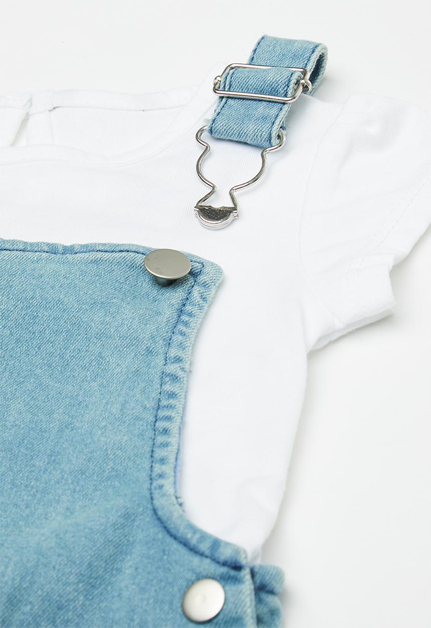 Pop Candy - Short dungaree & top set - white/blue