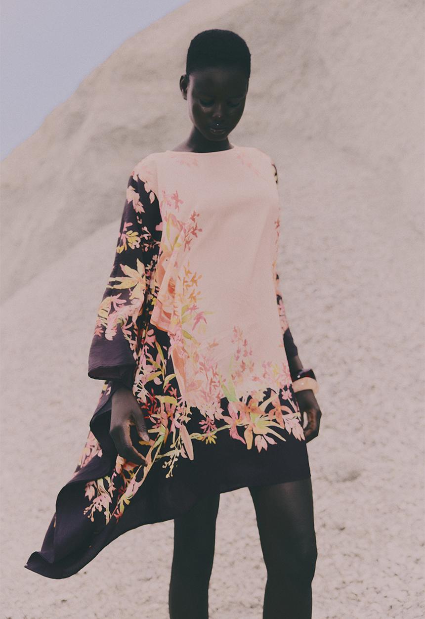 H&M - Printed kaftan dress - light pink/floral