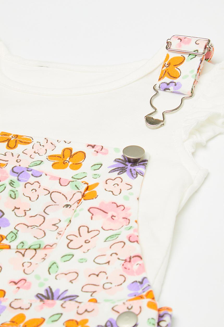 Pop Candy - Printed short dungaree & top set - white/floral