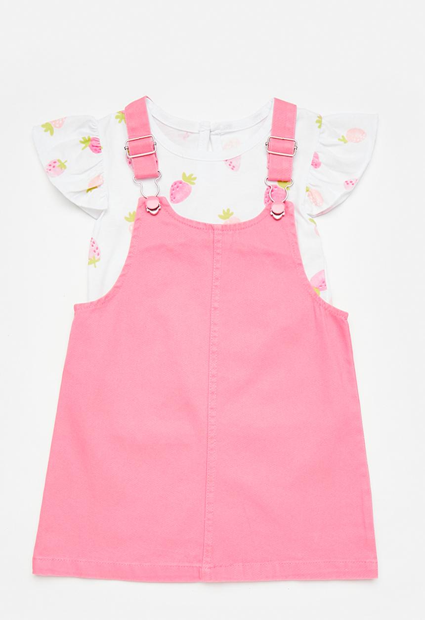 Pop Candy - Dungaree dress & top set - white/dark pink