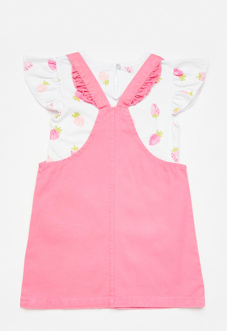 Pop Candy - Dungaree dress & top set - white/dark pink