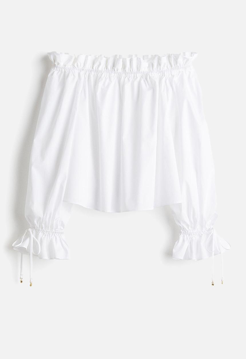 H&M - Off-the-shoulder poplin blouse - white