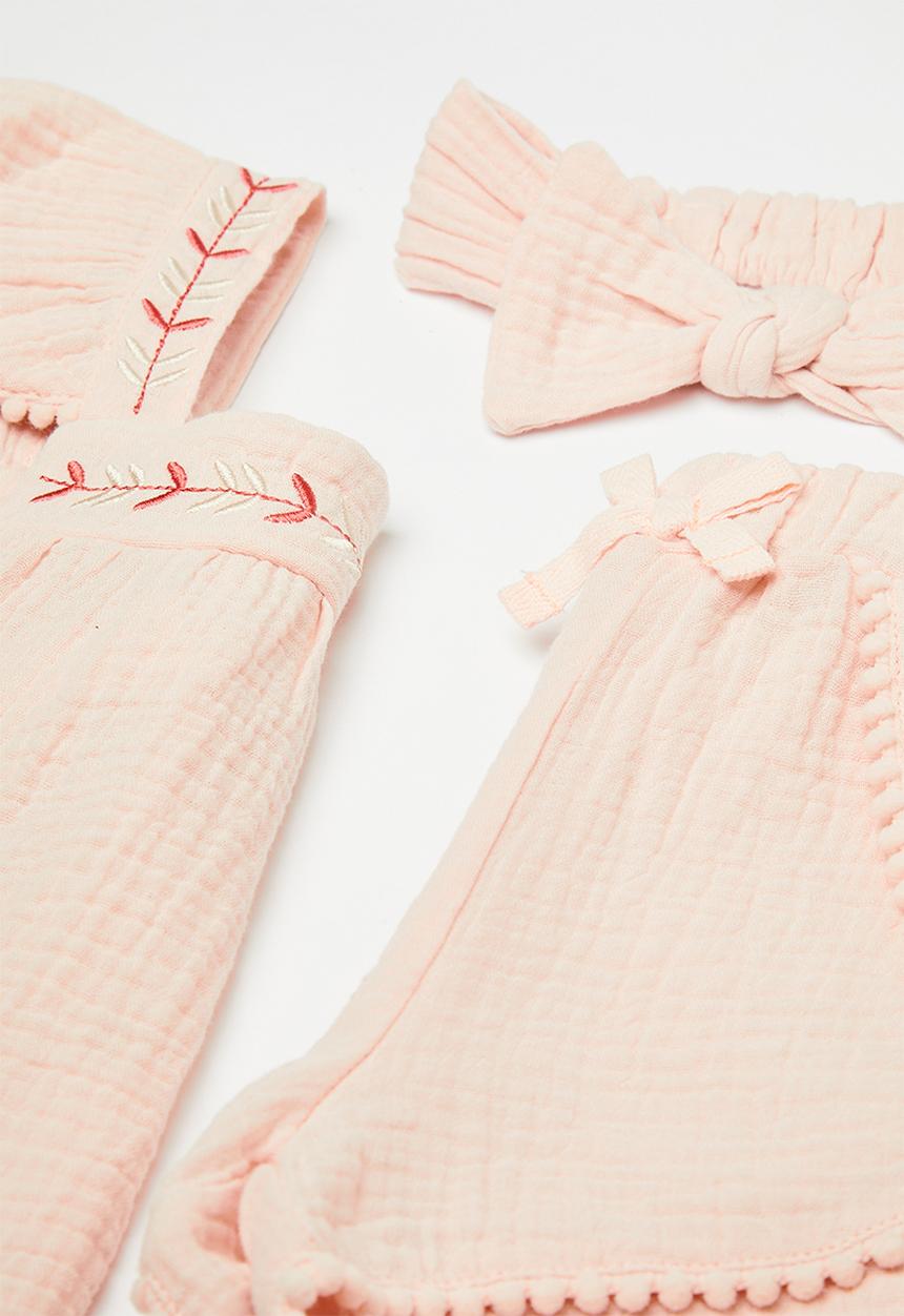 Pop Candy - Apron dress & short set with bow headband - dusty pink
