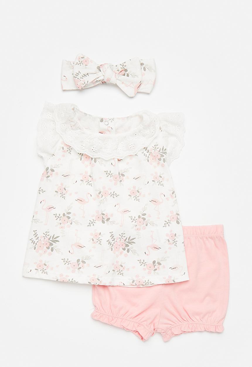 Pop Candy - Apron dress & short set with bow headband - pink/floral