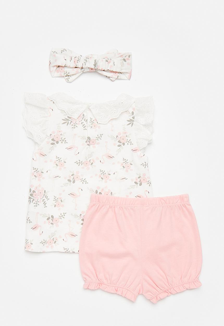 Pop Candy - Apron dress & short set with bow headband - pink/floral