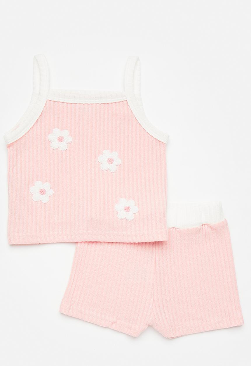 Pop Candy - Spaghetti top & shorts set - pink/white flowers