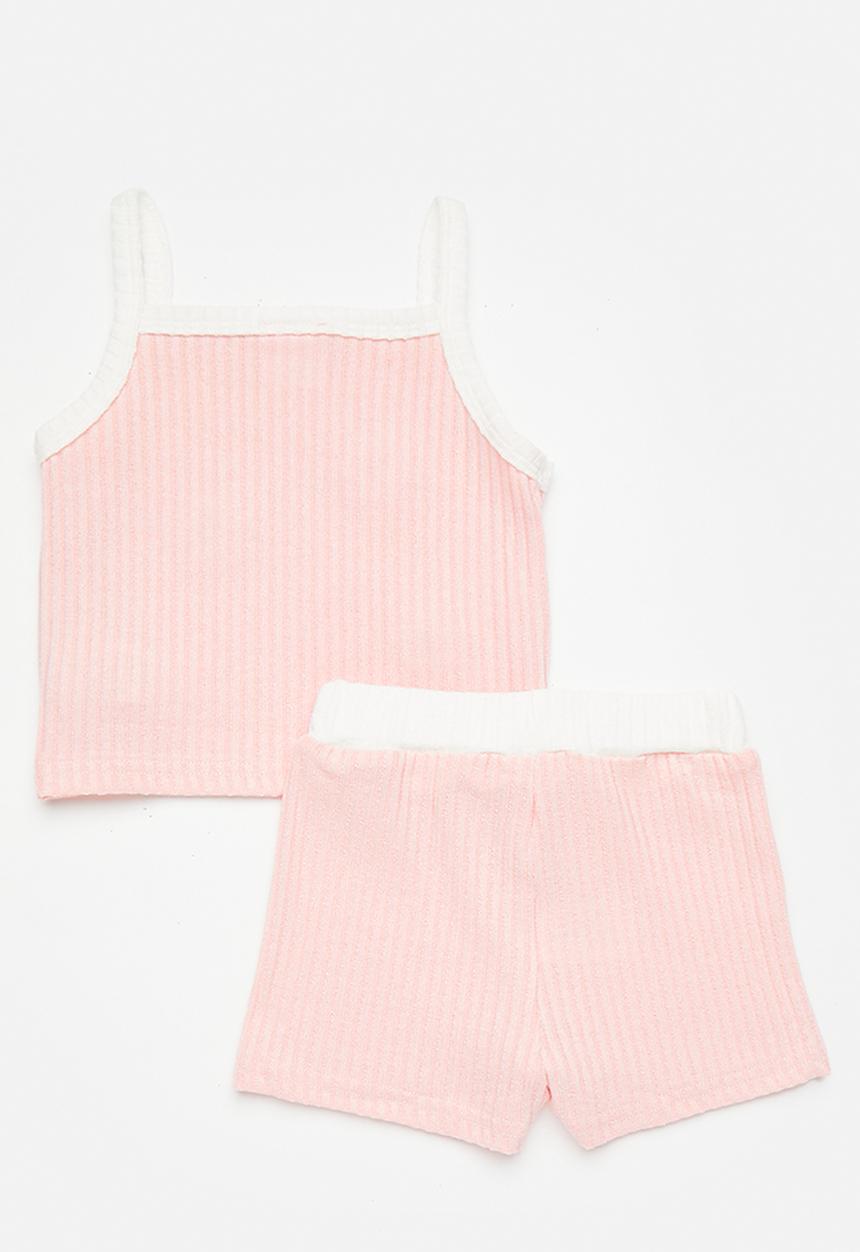 Pop Candy - Spaghetti top & shorts set - pink/white flowers