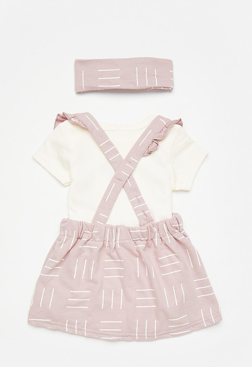 Pop Candy - Pinafore dress & tee set - white/mauve