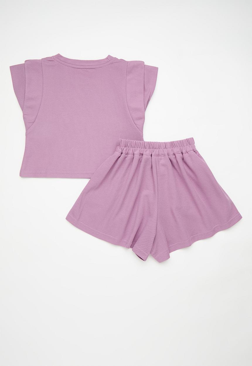 Pop Candy - Tee & gathered shorts set - bright lavender