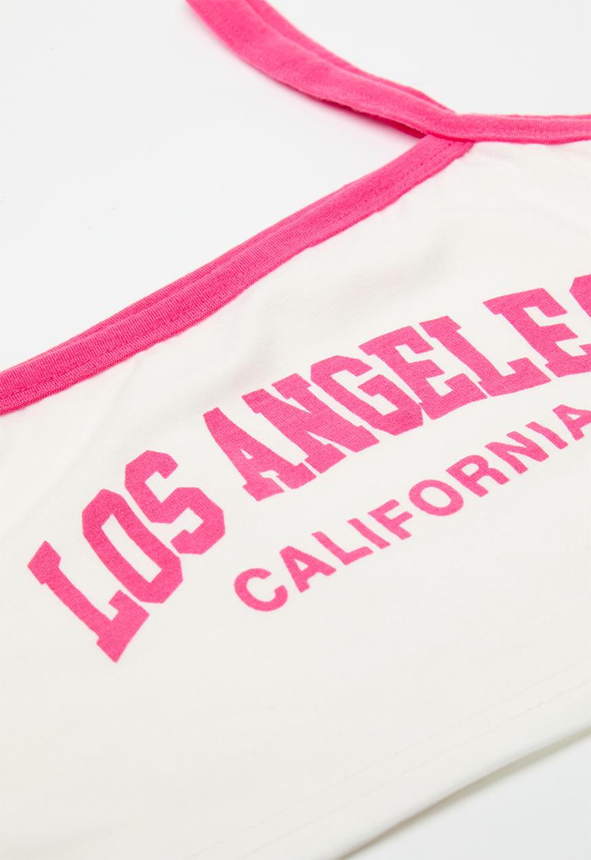 Pop Candy - Camisole & curved hem shorts set - white & deep pink