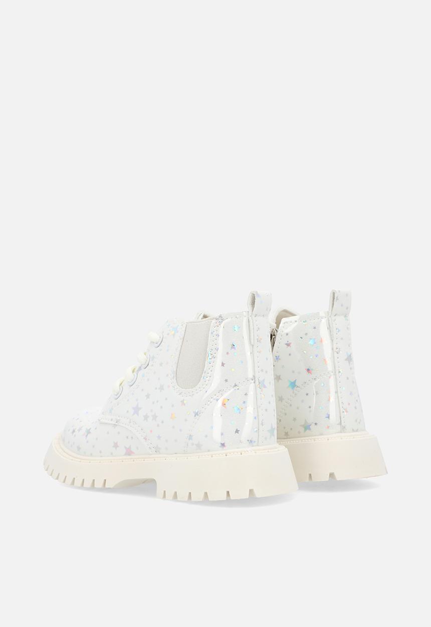 Pop Candy - Star printed boots - white silver/cream